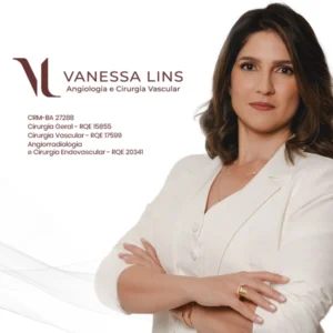 Dra. Vanessa Lima Lins, médica especialista em Angiologia e Cirurgia Vascular em Vitória da Conquista. Atendimento especializado para o diagnóstico e tratamento de varizes, vasinhos, trombose, doenças arteriais, além de procedimentos e cuidados com a saúde circulatória na Bahia.