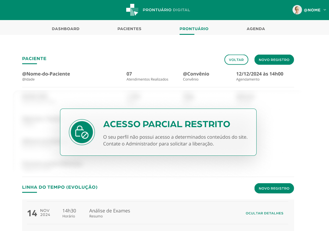 Tela de acesso restrito do Prontuário Digital MedGuias