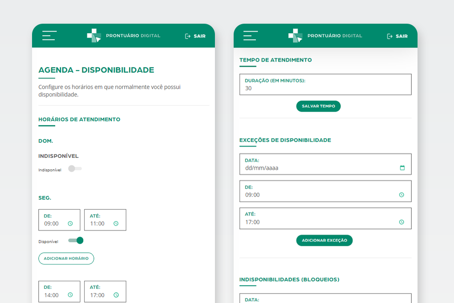 Tela de agenda do Prontuário Digital MedGuias