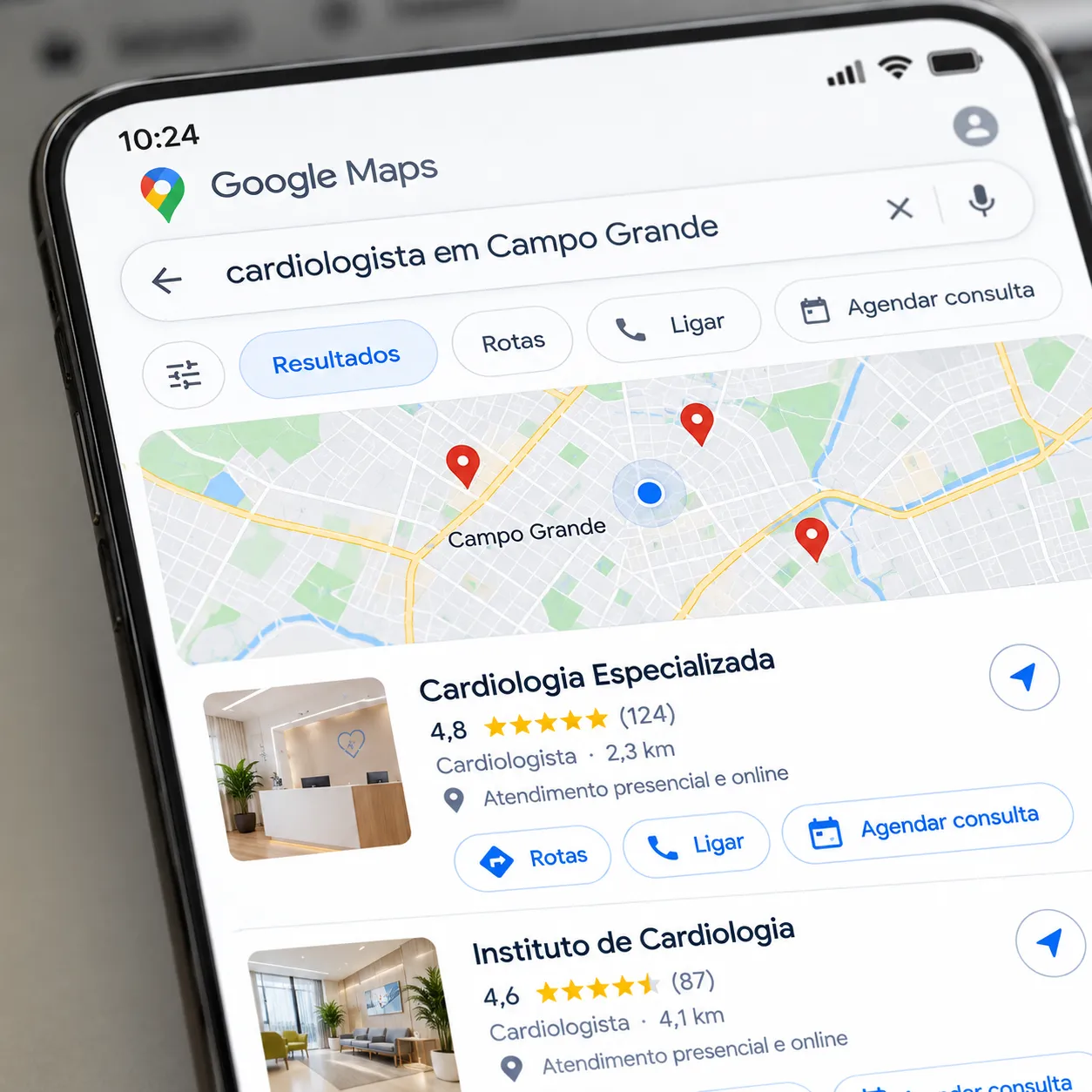 Resultados de busca no Google Maps para cardiologista em Campo Grande